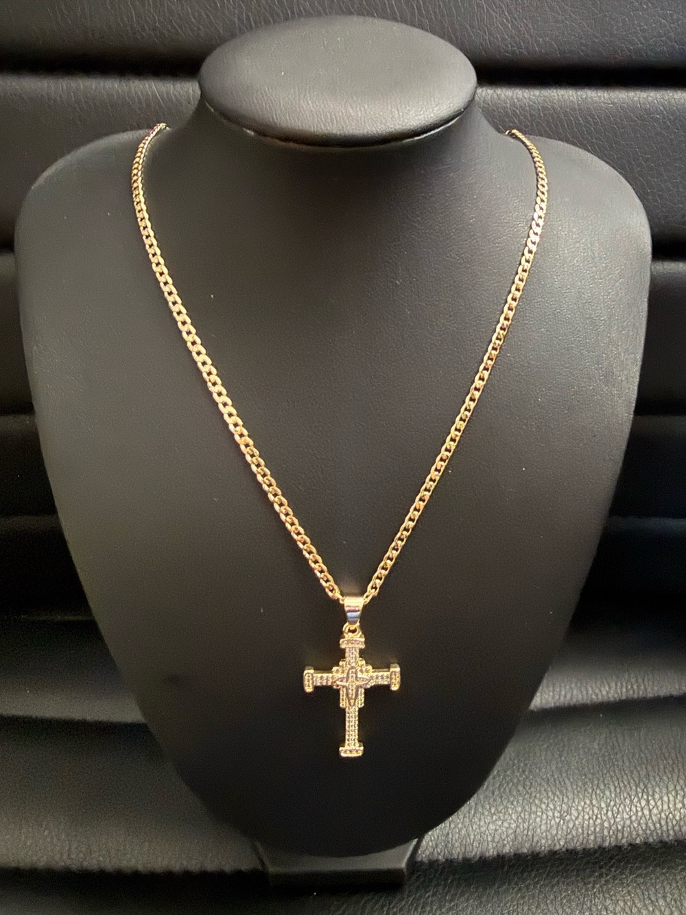 18K Gold Filled Cuban Link with Cross Pendant Necklace, Box Included